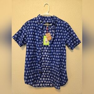 NWT Houston White Blue Print Button Down Small